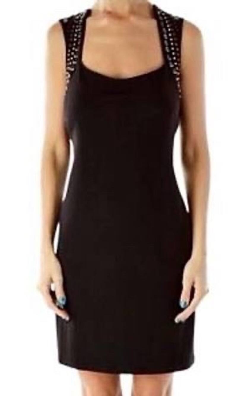 Rock & Republic Womens L Studded Black Bodycon Dress Embellished LBD EUC Edgy